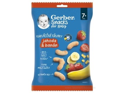 Gerber Snacks Kukuričné CHRUMKY Jahoda a banán 28 g
