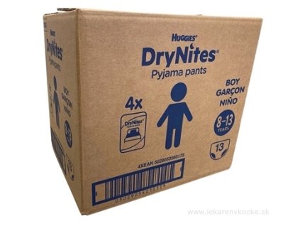 HUGGIES DryNites L pre chlapcov (8-13 rokov) JUMBO plienkové nohavičky 30-48 kg, 52 ks