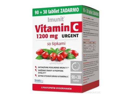 Vitamín C 1200 mg URGENT so šípkami - Imunit tbl s postupným uvoľňovaním 90 + 30 zadarmo (120 ks)