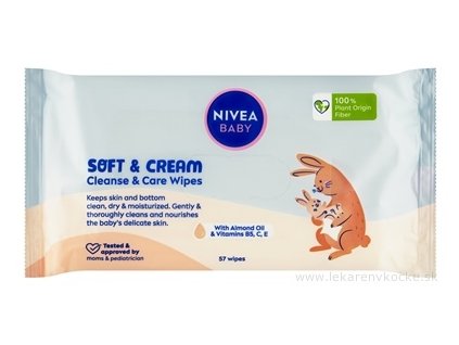 Vlhčené čistiace a ošetrujúce utierky Soft & Cream, 57 ks