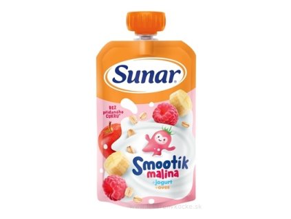 Sunar Smootík malina s jogurtom a ovsenými vločkami 120 g – bez prid. cukru, ovocná desiata od 12 m. v kapsičke