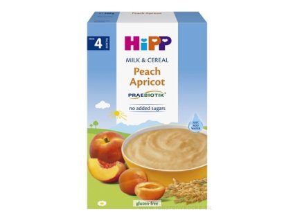 HiPP mliečna kaša PRAEBIOTIK – broskyňa a marhuľa, od 4. mesiaca, 250 g