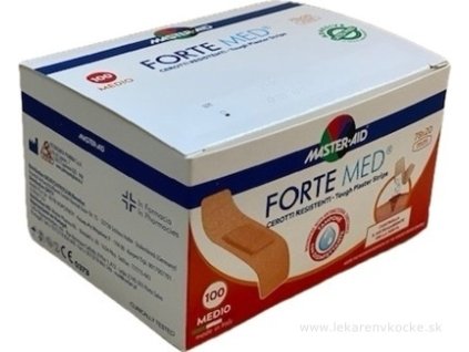 Master Aid Forte Med Pevné vodeodolné náplasti s antiseptickým vankúšikom (7,8 x 2 cm) 100ks