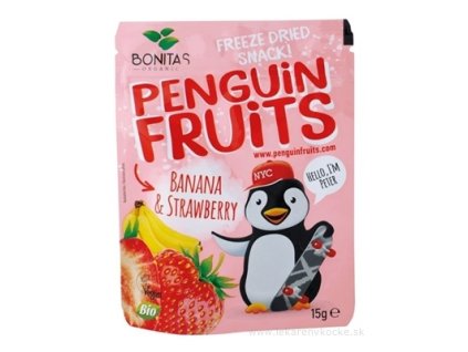 Penguin Fruits BIO 15 g – mrazom sušený banán a jahoda