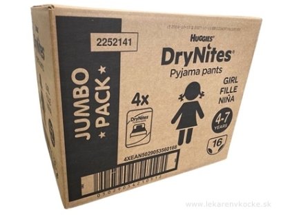 HUGGIES DryNites M pre dievčatá (4-7 rokov) JUMBO plienkové nohavičky 17-30 kg, 64ks