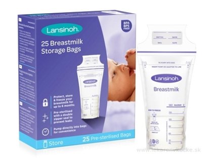 Lansinoh sáčky na skladovanie materského mlieka – 25 ks (180 ml), dvojitý uzáver, bez BPA