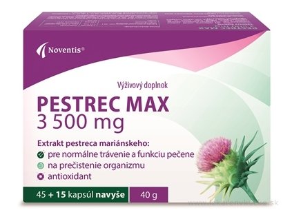 Noventis PESTREC MAX 3500 mg – 60 kps (45 + 15 ks zadarmo) – Podpora pečene a trávenia