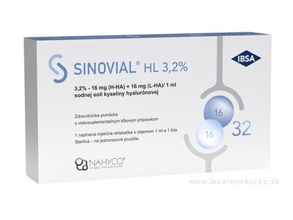 SINOVIAL HL 3,2 % 1 ml injekcia kyseliny hyalurónovej na kĺby + ihla