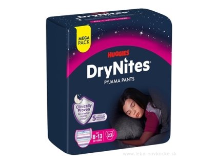 HUGGIES DryNites L pre dievčatá (8-13 rokov) MEGA plienkové nohavičky 30-48 kg, 23 ks