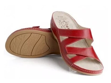 Batz Eni Red č.39 dámske ortopedické otvorené papuče z kože | Nastaviteľné, pohodlné, štýlové