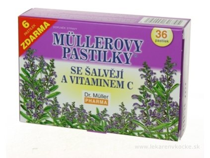 MÜLLEROVE PASTILKY SO ŠALVIOU A VIT. C (pri nachladení) 30+6 zadarmo (36 ks)
