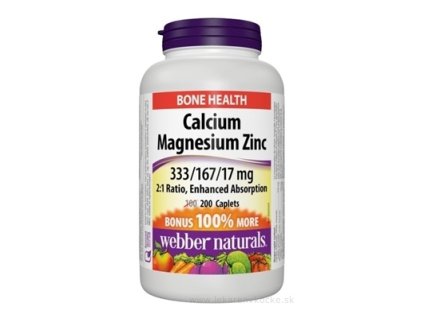 Webber Naturals Vápnik + Horčík + Zinok | 200 kapsúl (100 % navyše) pre kosti a svaly
