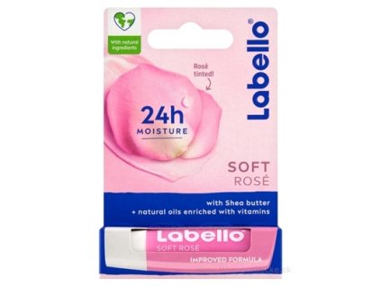 Labello Soft Rosé tónovací balzam na pery 4,8 g – jemný ružový balzam s bambuckým maslom a 24h hydratáciou
