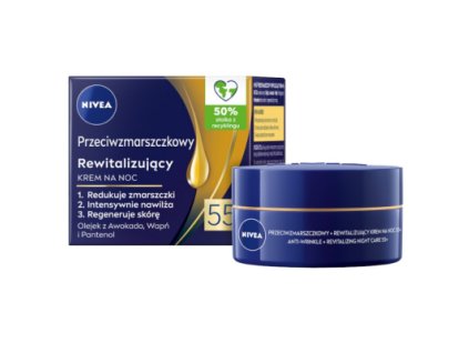 NIVEA Nočný krém proti vráskam + Revitalizujúci, 55+ – 50 ml – regenerácia a výživa počas spánku