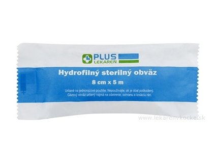 PLUS LEKÁREŇ Hydrofilný sterilný obväz 8 cm x 5 m