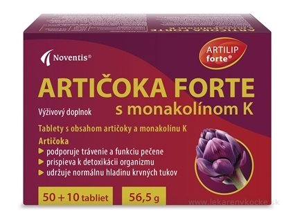 Noventis ARTIČOKA FORTE s monakolínom K tbl 50+10 (60 ks)