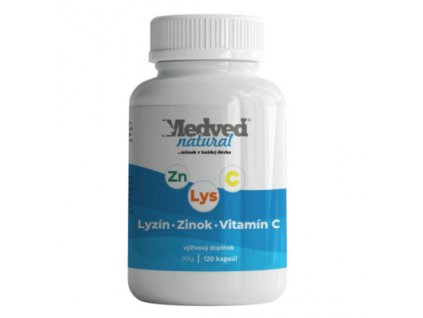 Lyzín, zinok a vitamín C 120 kapsúl – podpora imunity, pokožky a ochrana pred herpesom, Medved natural