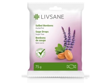 LIVSANE Bylinné pastilky šalvia bez cukru, s vitamínom C, 75 g
