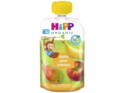 HiPP BIO 100% Ovocie Jablko Hruška Banán kapsička – ovocný príkrm 100 g (od 4./6. mesiaca)