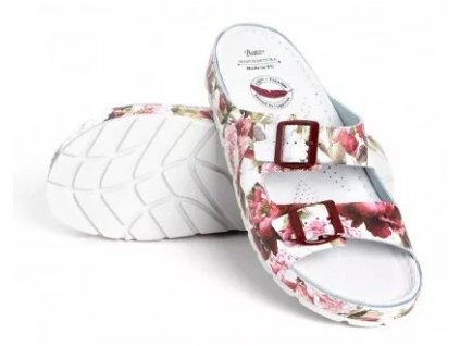 Batz Zenna Rose č.39, dámske letné papuče s romantickým ružovým motívom, anatomická stielka, nastaviteľné remienky