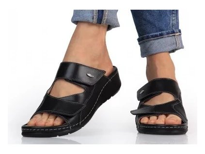Batz Trudi Black č.39 kožené, otvorené, pohodlné zdravotné papuče pre Hallux valgus