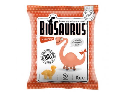 Biosaurus Babe MINI s kečupom – kukuričné chrumky bezgluténové BIO 15g