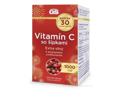 GS Vitamín C 1000 mg + šípky – silná dávka vitamínu C na imunitu, 130 tabliet (100+30 ZADARMO)