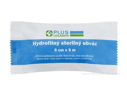 PLUS LEKÁREŇ Hydrofilný sterilný obväz 6 cm x 5 m