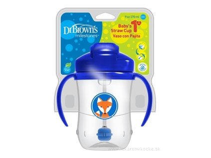 DR.BROWN'S Hrnček so slamkou 270 ml s držadlami 6 M+ modrý -