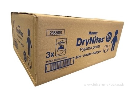 HUGGIES DryNites XL pre chlapcov (13+ r.) JUMBO plienkové nohavičky 48-60 kg, 33ks