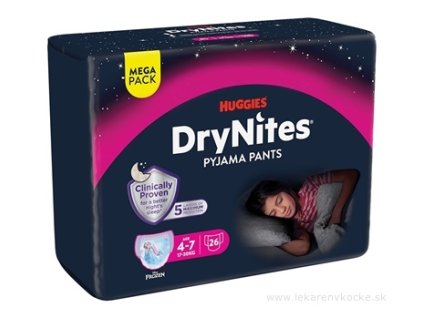 HUGGIES DryNites M pre dievčatá (4-7 rokov) MEGA plienkové nohavičky 17-30 kg, 26