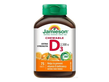 Jamieson Vitamín D3 2500 IU – pomarančové tablety na cmúľanie, 75 ks