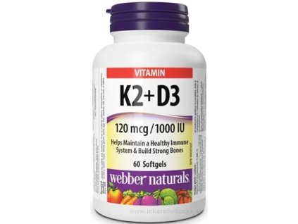 Webber Naturals Vitamín K2 + D3 120 µg/1000 IU – 60 kapsúl pre zdravé kosti a imunitu