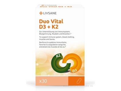 LIVSANE Duo Vital D3 + K2 kapsuly (D3 20 μg, K2 80 μg), 30 ks