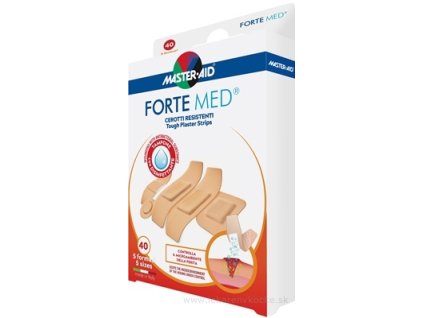 Master Aid Forte Med Pevné vodeodolné náplasti s antiseptickým vankúšikom (5 veľkostí) 40ks