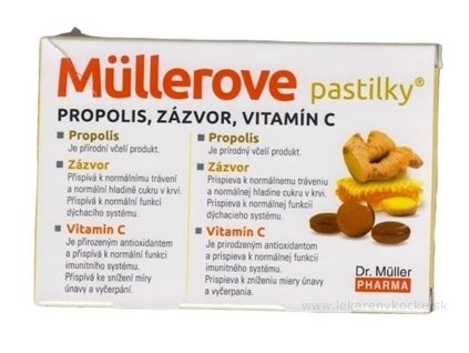 MÜLLEROVE pastilky PROPOLIS, ZÁZVOR, VITAMÍN C 24 ks