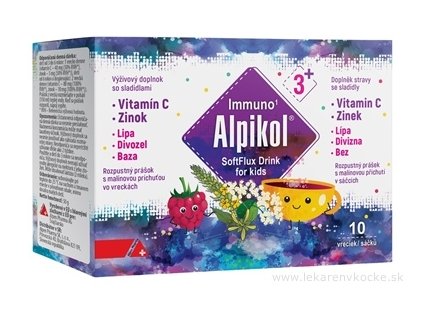 Alpikol SoftFlux Drink for Kids – prášok na prípravu nápoja, malinová príchuť, 10 vrecúšok