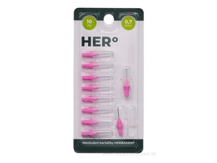 HERBADENT HERO ELECTRA medzizubné kefky 0,7 mm ružové – náhradné nadstavce, balenie 10 ks