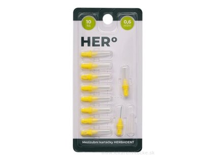 HERBADENT HERO ELECTRA medzizubné kefky 0,6 mm žlté – náhradné nadstavce, balenie 10 ks