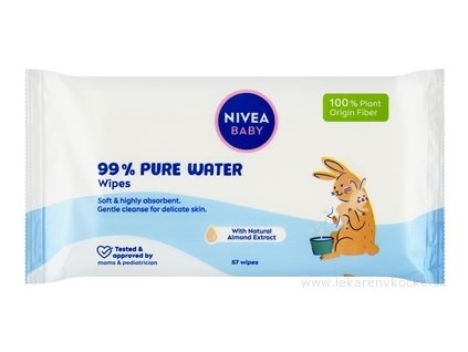 Vlhčené čistiace utierky 99 % Pure Water, 57 ks