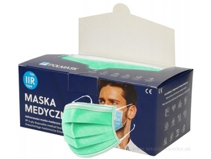 Polmask zdravotnícke rúška zelené Typ IIR, jednorazové s gumičkami, 50 ks