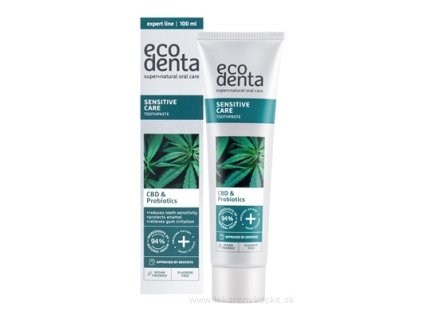 Ecodenta Sensitive CBD & Probiotics – zubná pasta na citlivé zuby bez fluóru, 100 ml
