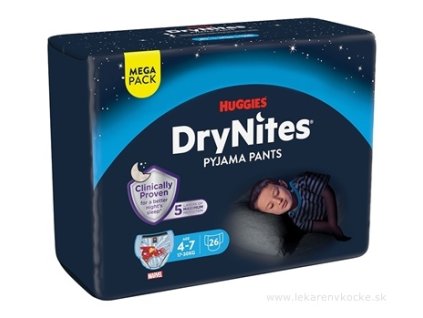 Huggies DryNites M Plienkové nohavičky pre chlapcov (17-30 kg) MEGAPACK 26 naťahovacích nohavičiek