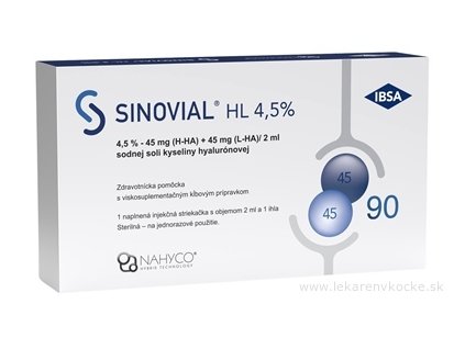 SINOVIAL HL 4,5 % 2 ml injekcia kyseliny hyalurónovej na kĺby + ihla