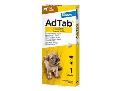 AdTab pre psy 56 mg žuvacie tablety pre psy 1,3–2,5 kg 1 tableta