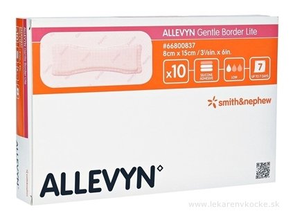 ALLEVYN Gentle Border Lite Krytie na rany adhezívne penové krytie so silikónovým gélom, 8x15 cm, 10 ks