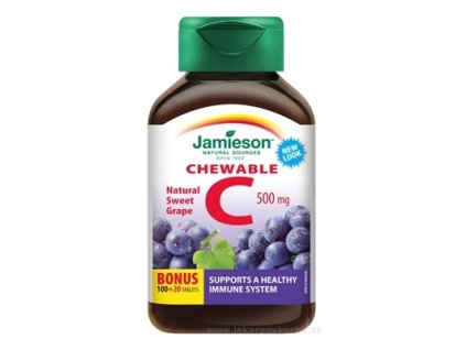 JAMIESON VITAMÍN C 500 mg hrozno tbl na cmúľanie, 100+20 zadarmo (120 ks)
