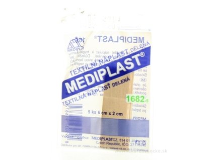 MEDIPLAST Textilná náplasť delená 1682 (5) 6 cm x 2 cm, s vankúšikom, 1x5 ks
