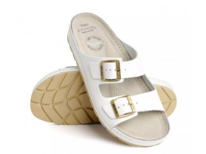 Batz Zenna White č.41 – dámske zdravotné kožené šľapky, biele, s nastaviteľným remienkom