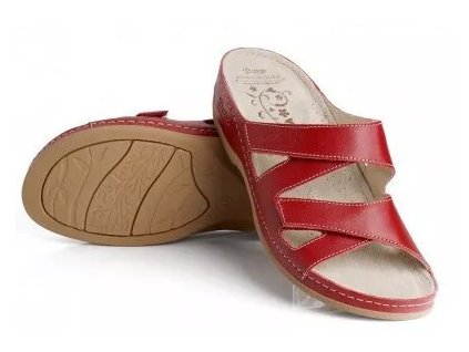 Batz Eni Red č.36 dámske ortopedické otvorené papuče z kože | Nastaviteľné, pohodlné, štýlové